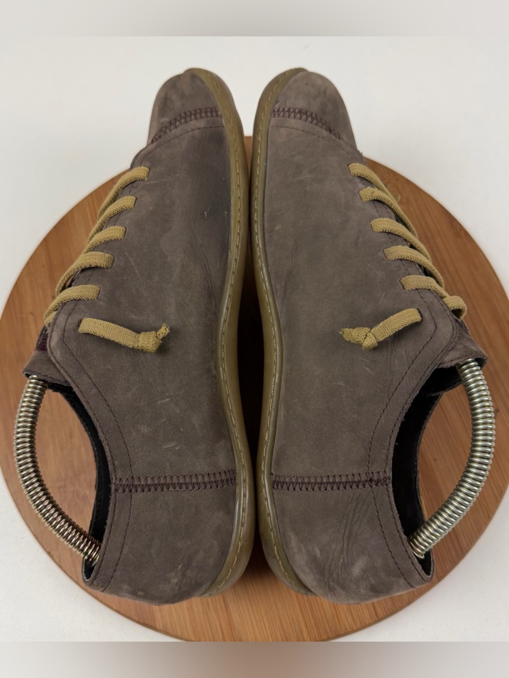 Camper Men's Suede Sneakers in Taupe with Olive Laces - Picture 7 of 10